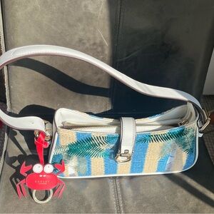 RADLEY LONDON Blue and Tan Palm Print Shoulder Bag